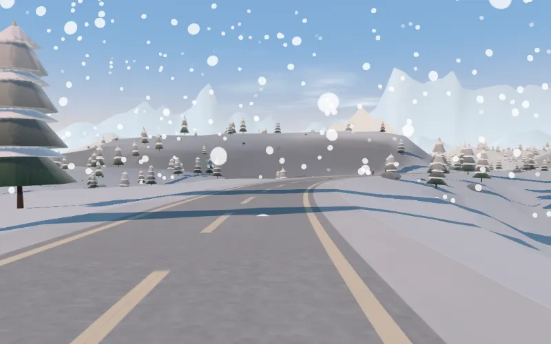 Snowy Mountains — a pass under falling snow